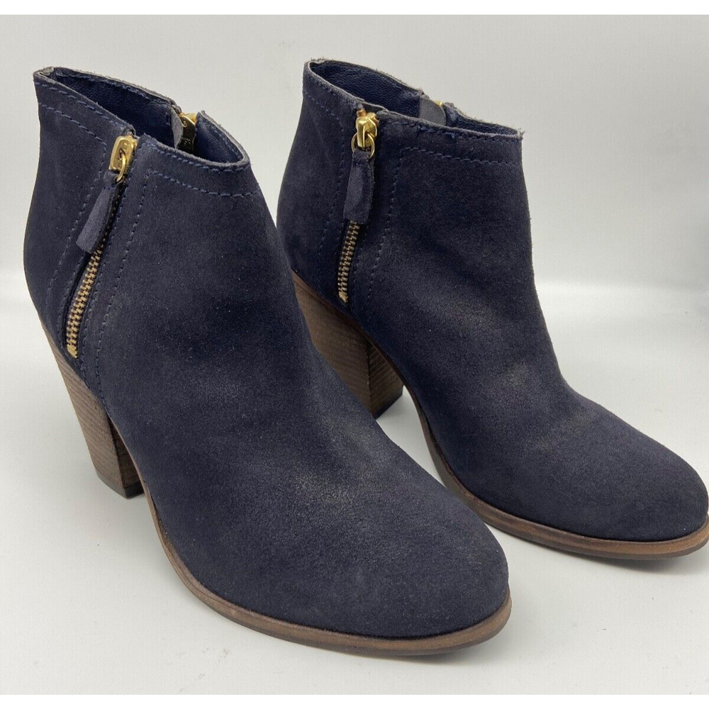 Boden Booties Womens Sz 6 EU 38 Ankle Blue Suede Side Zipper Round Toe